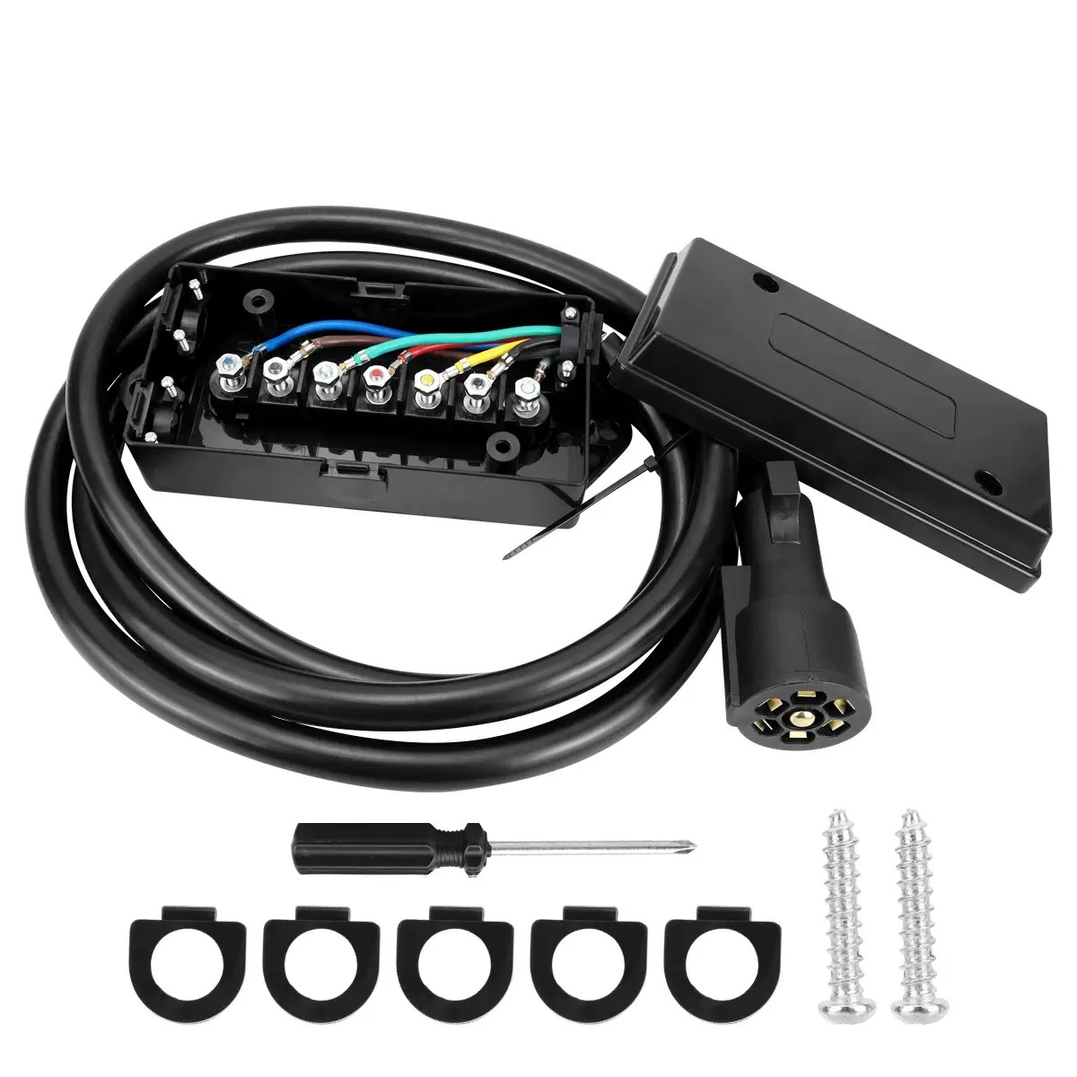  Heavy Duty 7 Way Inline Trailer Plug Extension 8FT w/Junction Box