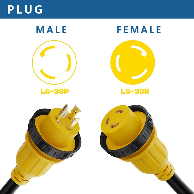 NEMA TT-30P to L5-30R Power Extension Cord 