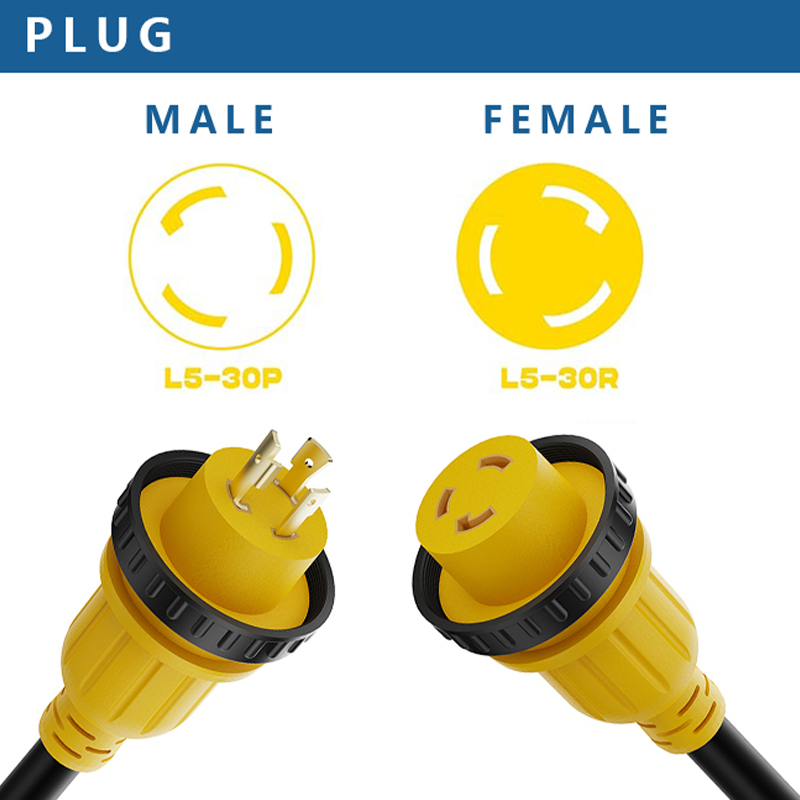 RV Power Wire Cord Marine Shore Boat L5-30, Heavy Duty Electrical Power Cable