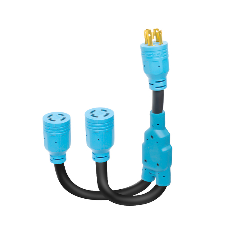 4 Prong 30 Amp Generator Y Splitter Locking Adapter Cord 3 Ft, NEMA L14-30P to 2* L14-30R Power Converter Plug, 10/3 AWG SJTW Outdoor