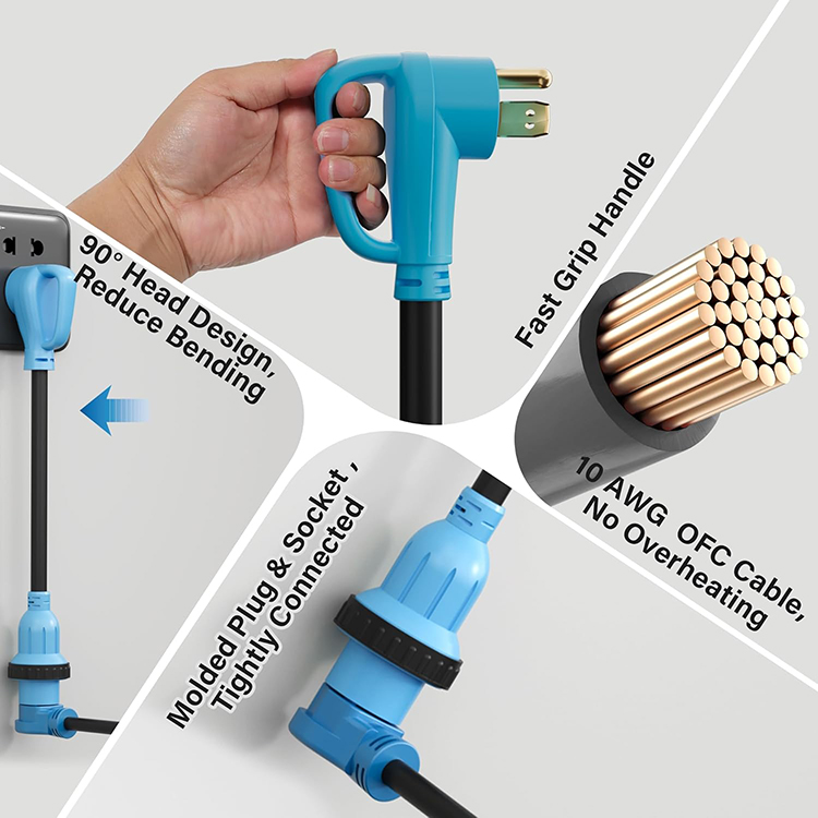 4 Prong 50 Amp to 3 Prong 30 Amp Dog Bone Plug Trailer Camper Power Converter, NEMA 14-50P Male to L5-30R Female