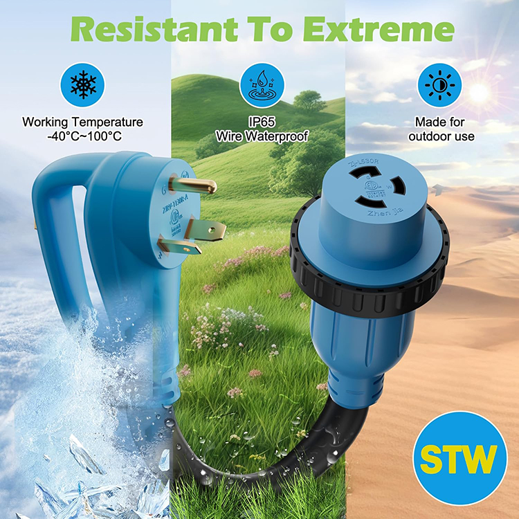 4 Prong 50 Amp to 3 Prong 30 Amp Dog Bone Plug Trailer Camper Power Converter, NEMA 14-50P Male to L5-30R Female