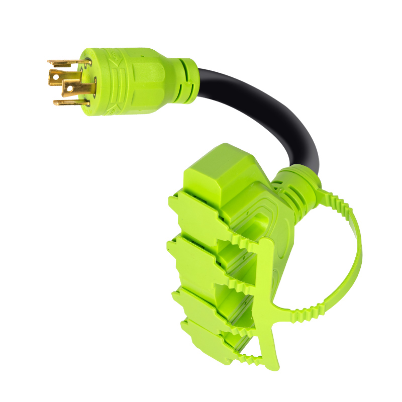 4 Prong 30 Amp to 15 Amp Generator Distribution Adapter, NEMA L14-30P Male to 4X 5-15R/5-20R T-Blade Female 